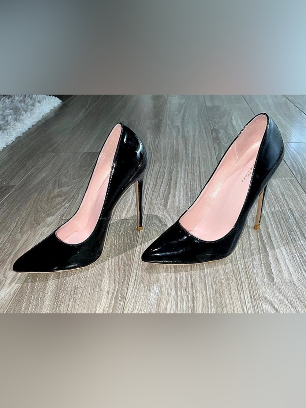 Patent Pointed-Toe Stiletto Heels in Black